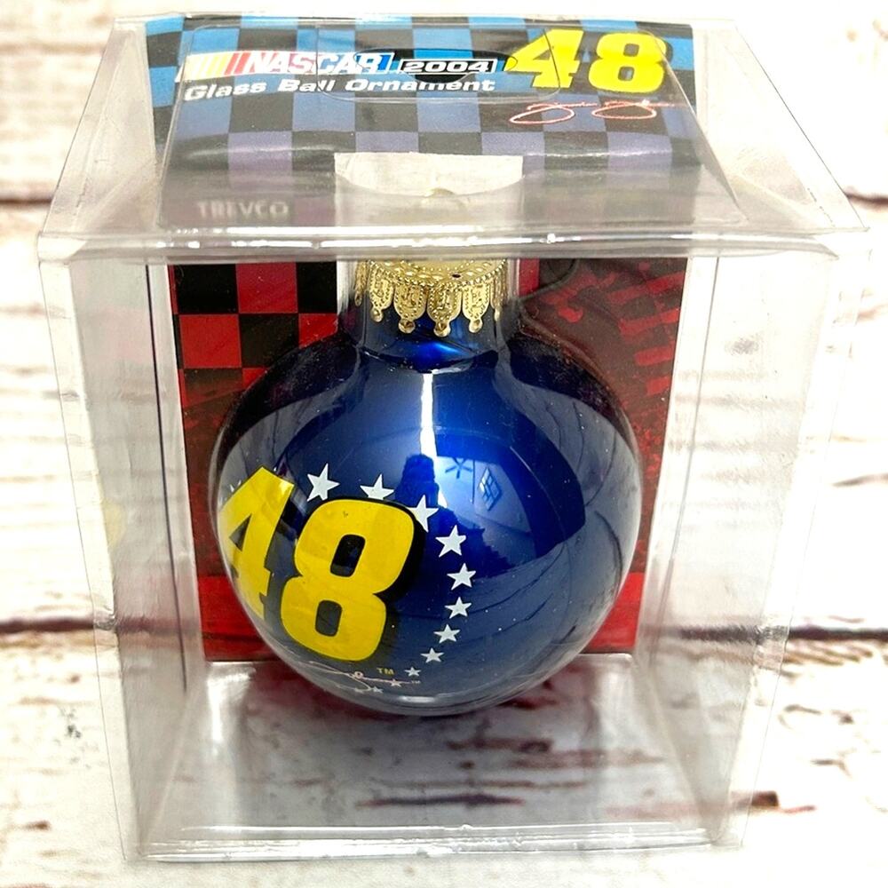 NASCAR Jimmie Johnson 48 Blue Glass Ball Christmas Ornament 2004 New In Box
